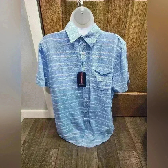 Ben Sherman Other - Ben Sherman Men's Sz Medium Blue White Textured Slub Button Down Short Sleeve